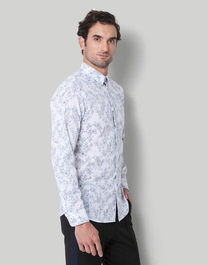 White Floral Print Full Sleeves Shirt