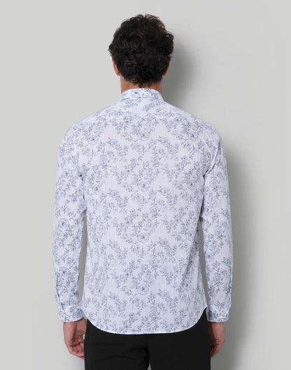 White Floral Print Full Sleeves Shirt