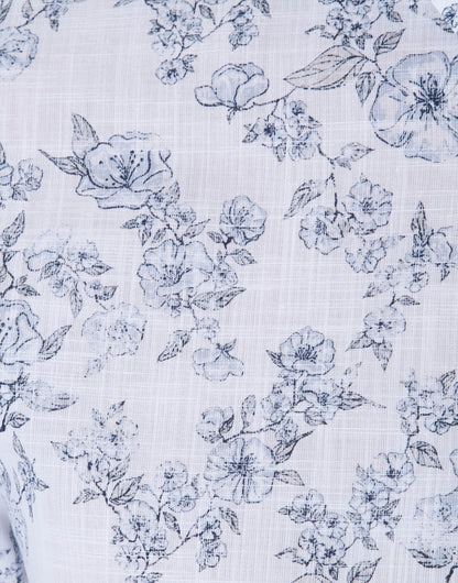 White Floral Print Full Sleeves Shirt