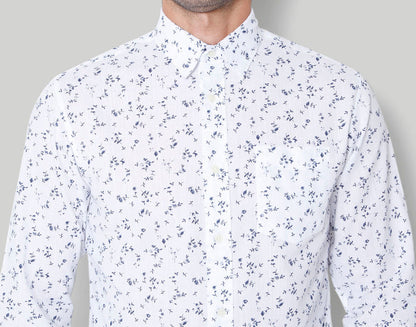 White Floral Print Full Sleeves Shirt