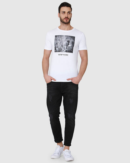 White Printed Crew Neck T-Shirt