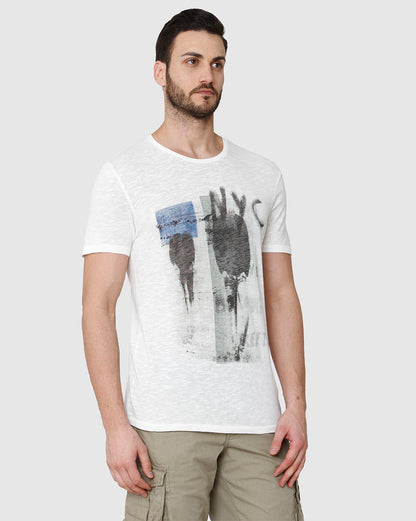White Printed Crew Neck T-Shirt