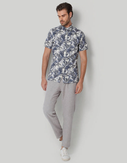 White Tropical Print Short Sleeves Shirt