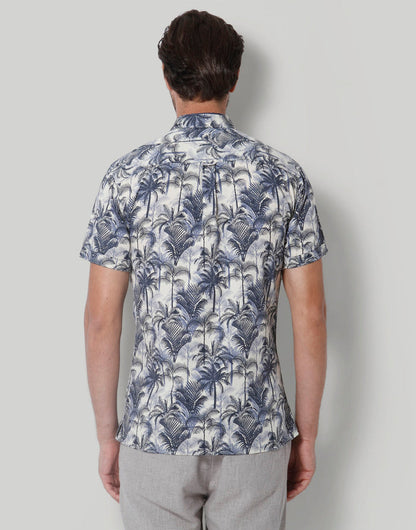 White Tropical Print Short Sleeves Shirt