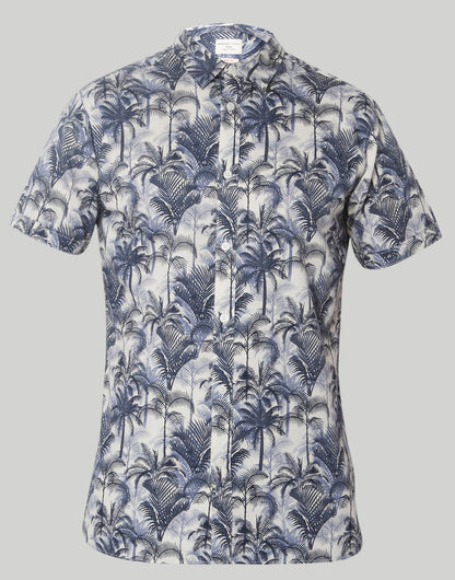 White Tropical Print Short Sleeves Shirt