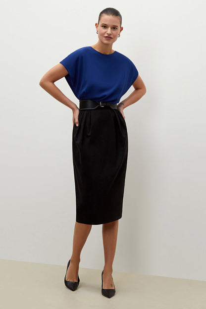 woman wearing the wide stitched belt | Exclude