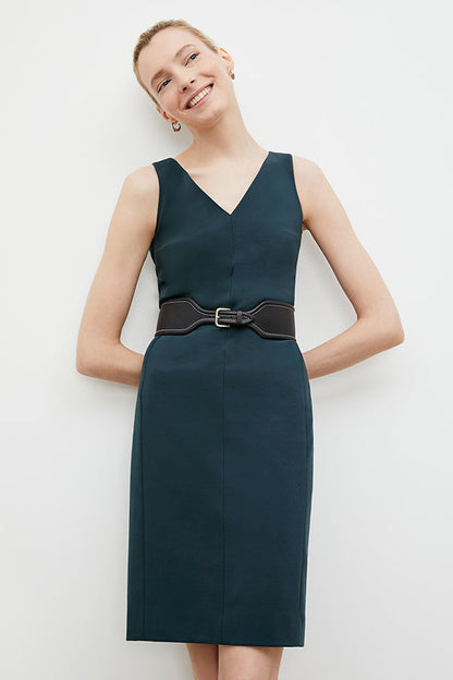 woman wearing the wide stitched belt | Exclude