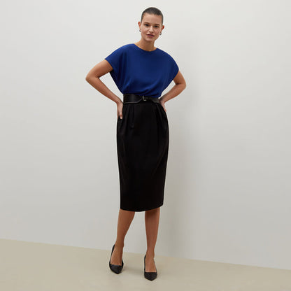 woman wearing the wide stitched belt | Exclude