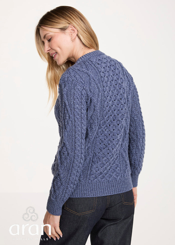 Women's Aran Cardigan in Denim Blue