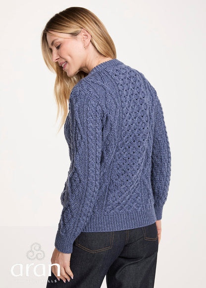 Women's Aran Cardigan in Denim Blue