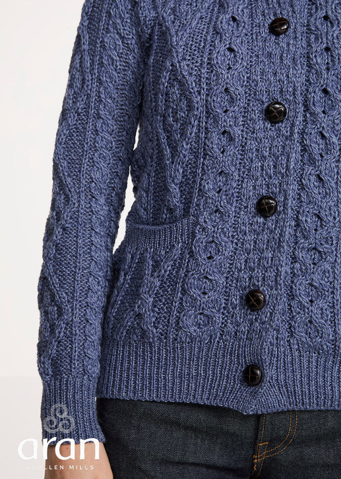 Women's Aran Cardigan in Denim Blue