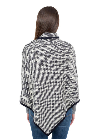 Women's Herringbone Cape | Navy Grey | Merino Wool Blend