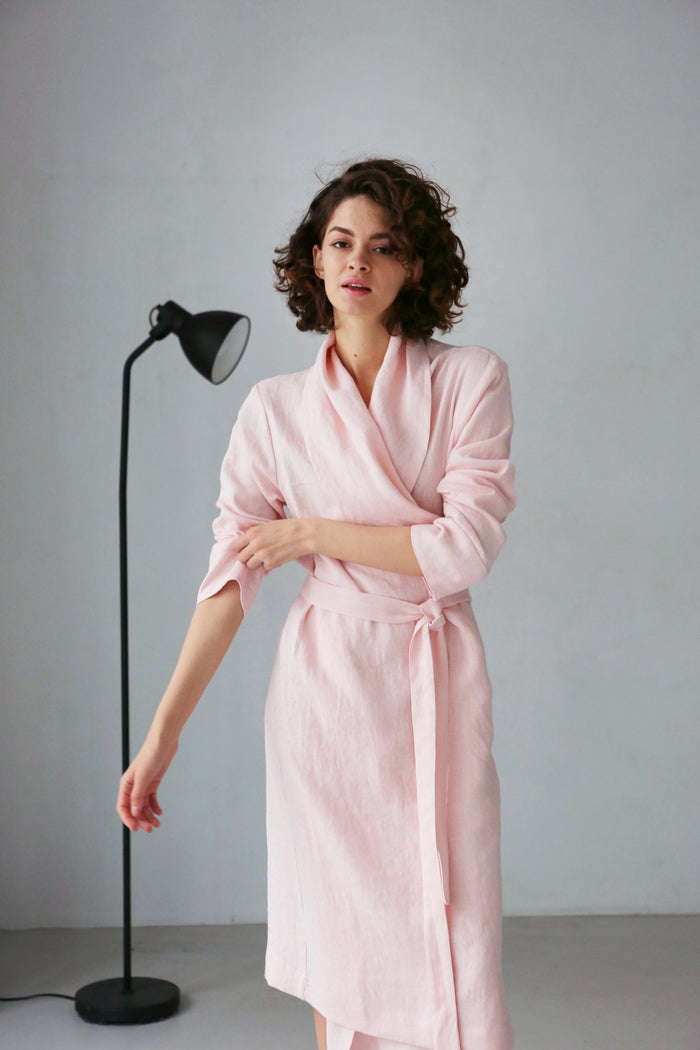 Women’s Linen Bathrobe Calla in Light pink
