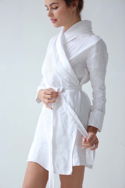 Women’s Linen Bathrobe Calla in White