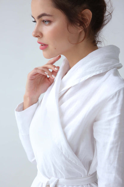 Women’s Linen Bathrobe Calla in White