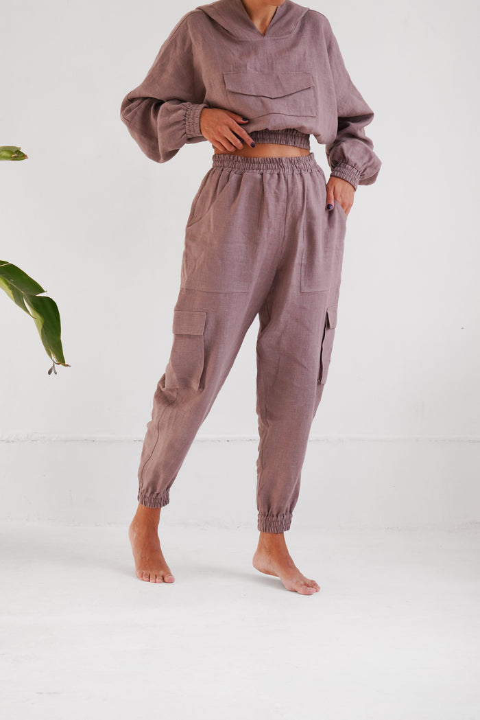 Women’s Linen Cargo Joggers LUMA in Latte