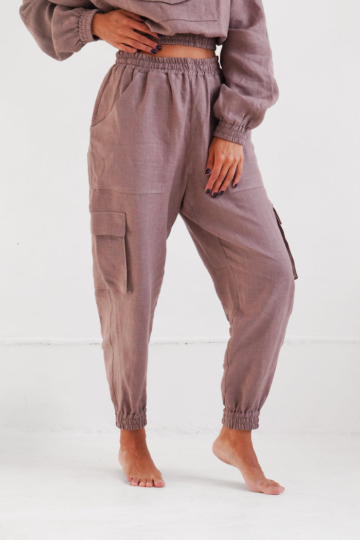 Women’s Linen Cargo Joggers LUMA in Latte