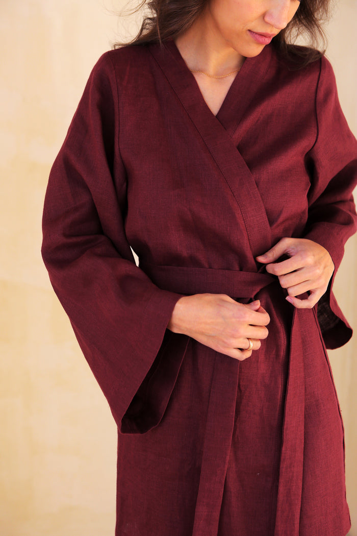 Women’s Linen Kimono KAYA in Burgundy