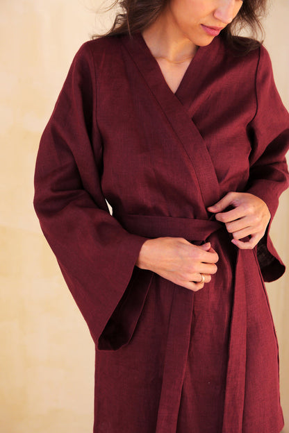 Women’s Linen Kimono KAYA in Burgundy