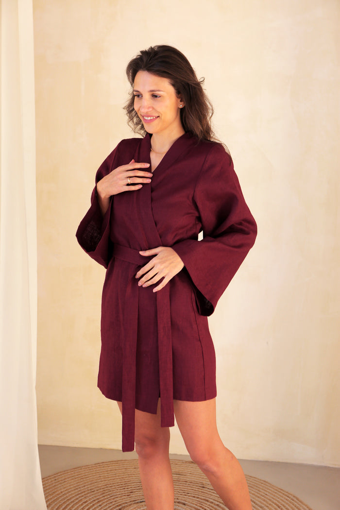 Women’s Linen Kimono KAYA in Burgundy