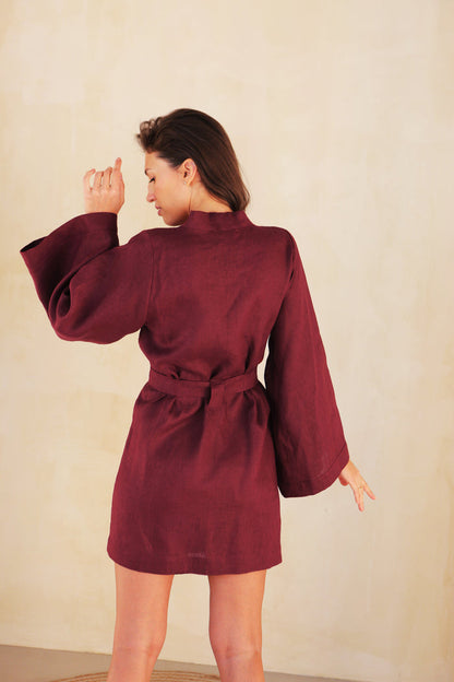 Women’s Linen Kimono KAYA in Burgundy