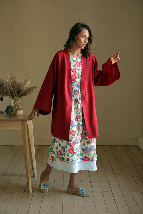 Women’s Linen Kimono KAYA in Red