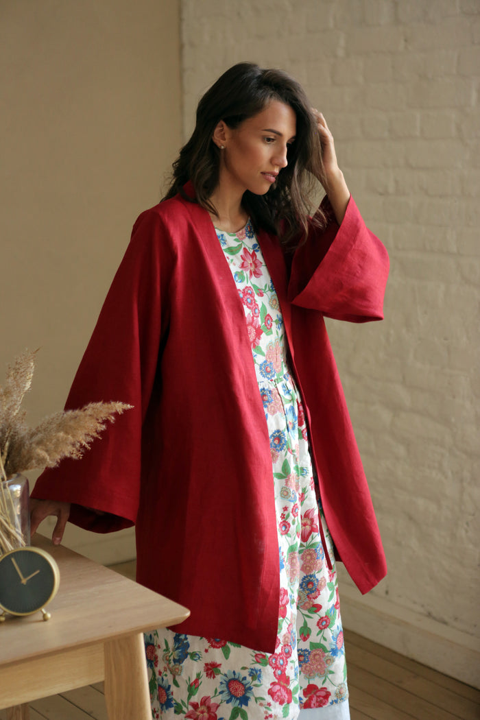 Women’s Linen Kimono KAYA in Red