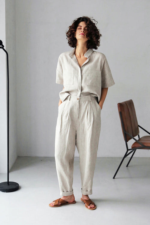 Women’s Linen Pants with Pleats CEDAR in Beige