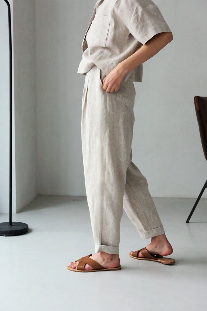 Women’s Linen Pants with Pleats CEDAR in Beige
