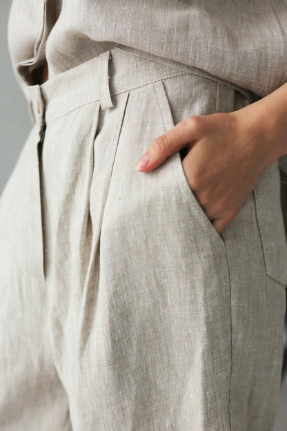 Women’s Linen Pants with Pleats CEDAR in Beige