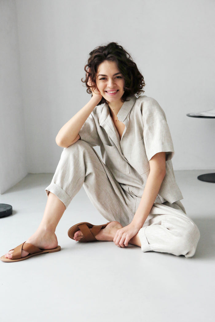 Women’s Linen Pants with Pleats CEDAR in Beige