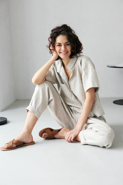 Women’s Linen Pants with Pleats CEDAR in Beige