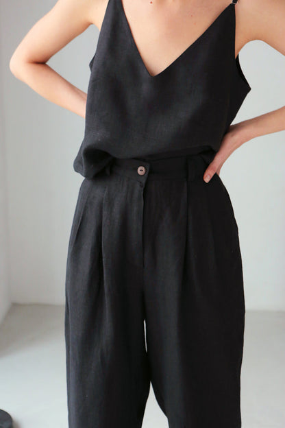 Women’s Linen Pants with Pleats CEDAR in Black