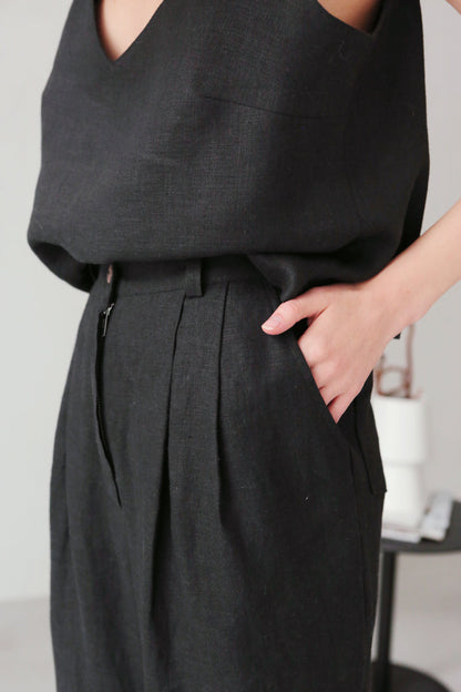 Women’s Linen Pants with Pleats CEDAR in Black