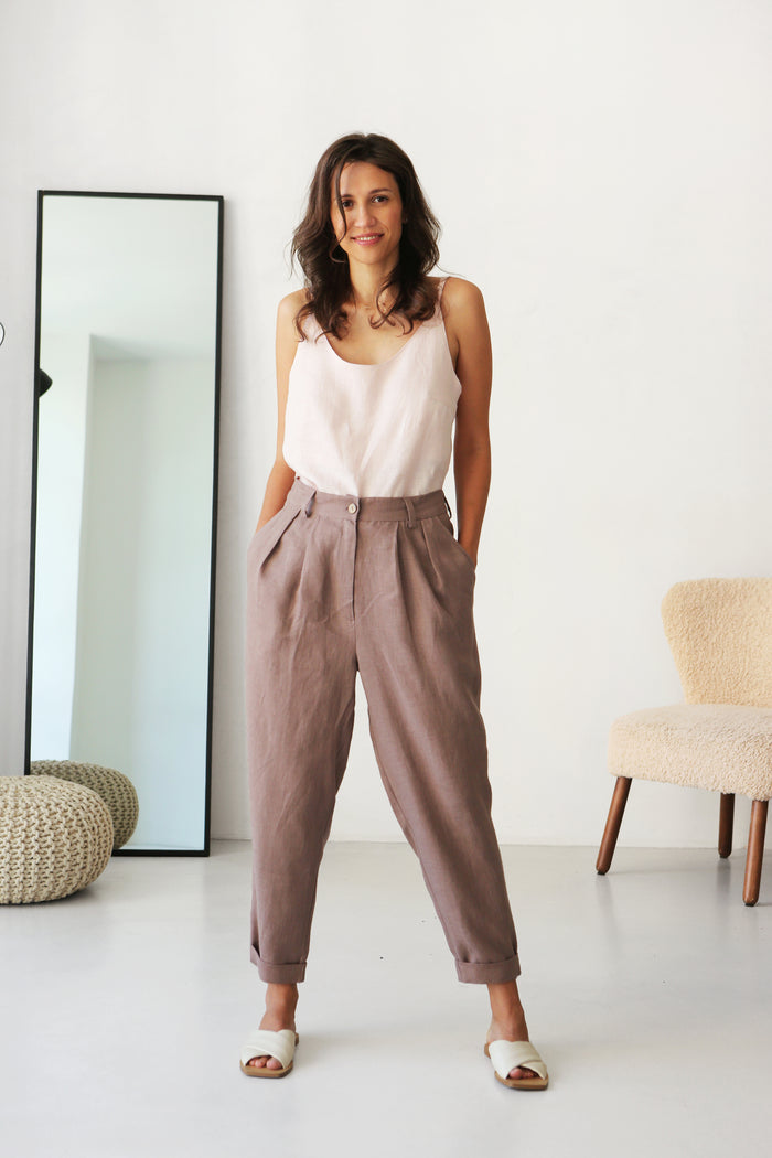 Women’s Linen Pants with Pleats CEDAR in Latte