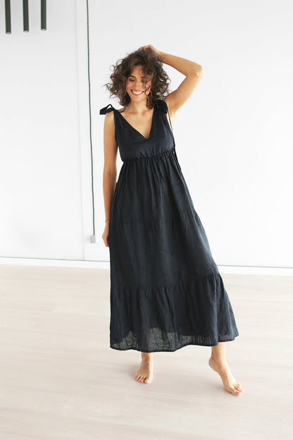 Women's Linen Sundress MELIA in Black