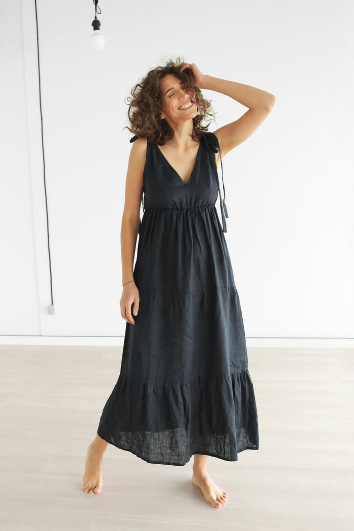Women's Linen Sundress MELIA in Black