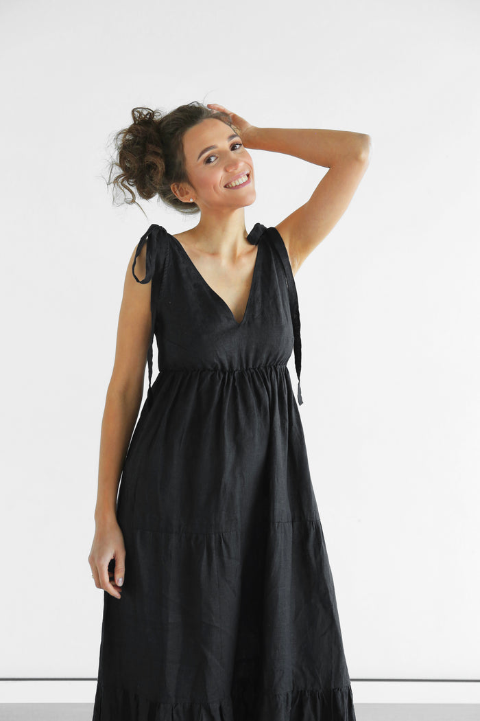 Women's Linen Sundress MELIA in Black