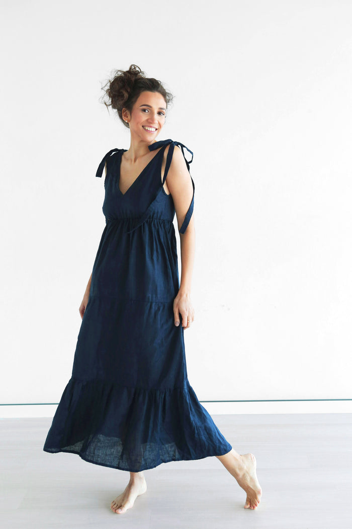 Women's Linen Sundress MELIA in Dark blue