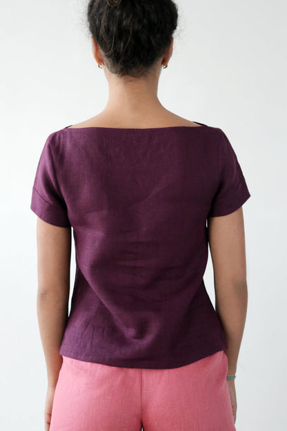 Women's Linen T-Shirt NERINE in Burgundy
