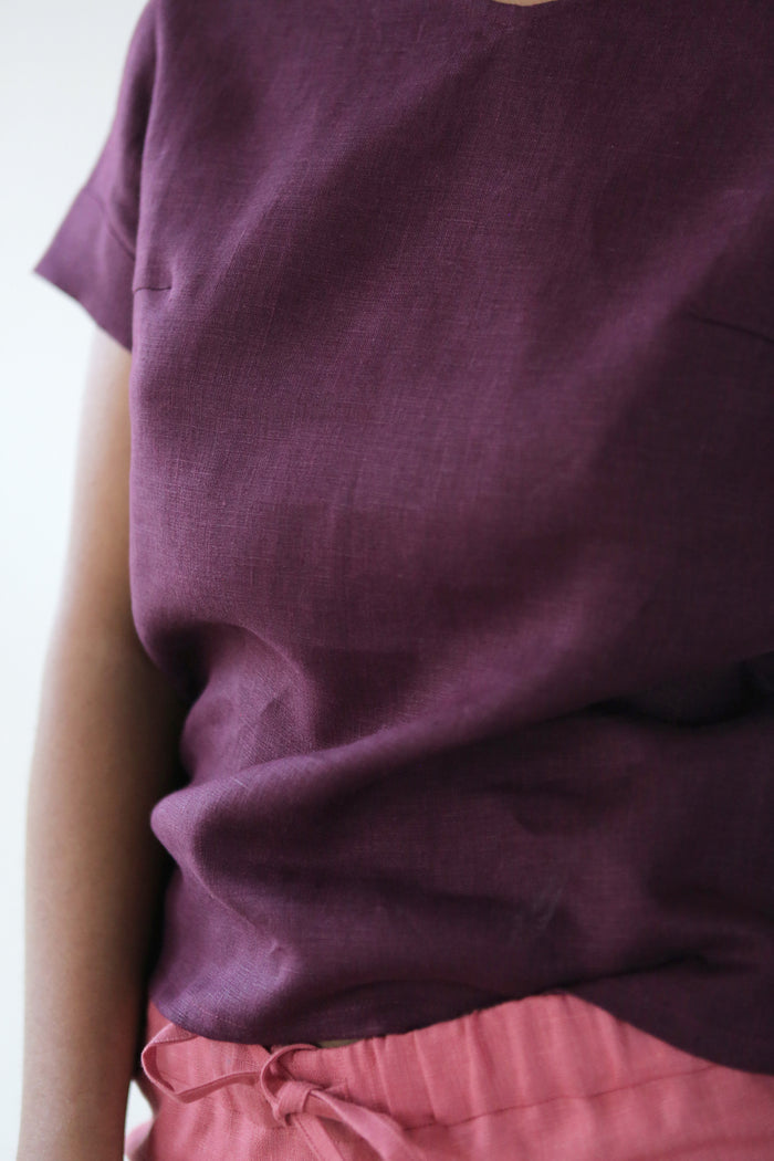 Women's Linen T-Shirt NERINE in Burgundy