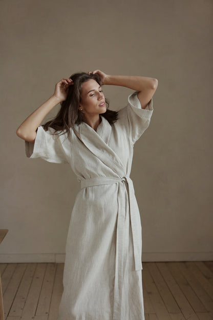Women’s Long Linen Kimono MIMOSA in Beige