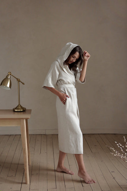 Women’s Long Linen Kimono MIMOSA in Beige