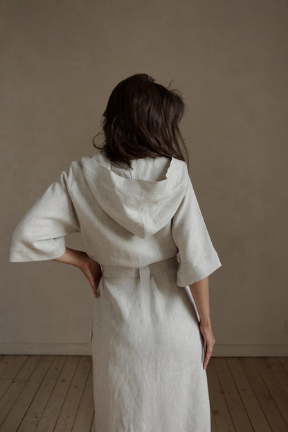 Women’s Long Linen Kimono MIMOSA in Beige