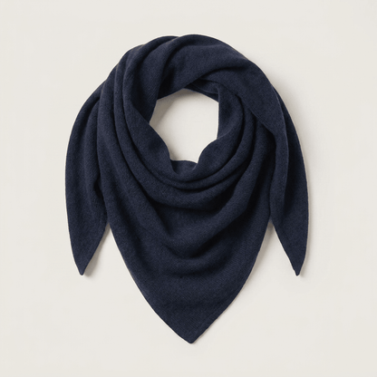 Women’s Luxury Ribbed Cashmere Triangle Scarf - NAVY - Heritage Of Scotland -