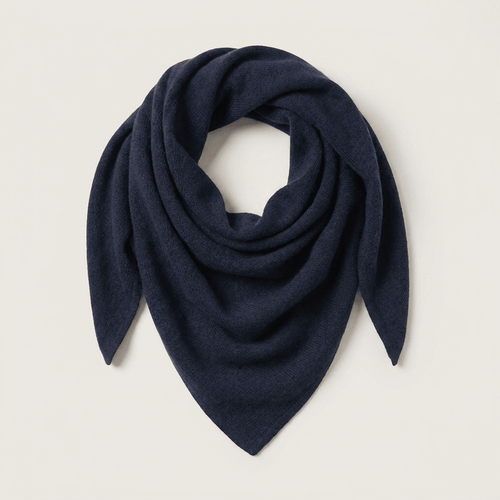 Women’s Luxury Ribbed Cashmere Triangle Scarf - NAVY - Heritage Of Scotland -