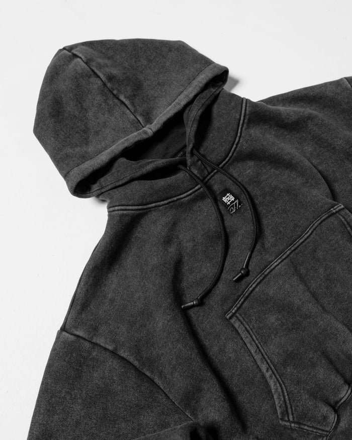 WOMENS OVERSIZED CROP HOODIE - ACID WASH