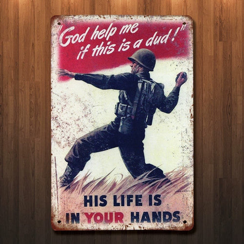 WWII Grenade Metal Sign
