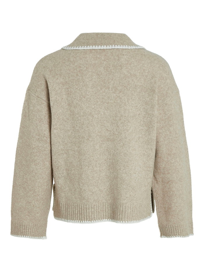 Yazmin V-Neck Jumper (Natural Melange/White)