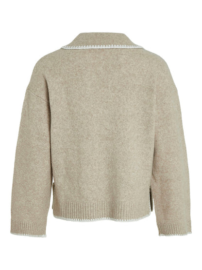 Yazmin V-Neck Jumper (Natural Melange/White)